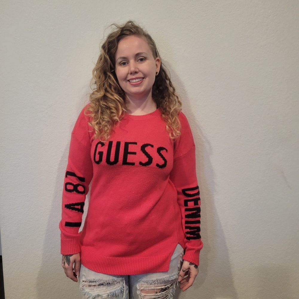 Pink Guess brand knit sweater
